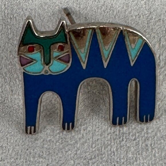 Vintage Laurel Burch Inquisitive one Blue Cat Earring or Pin - Picture 4 of 5
